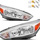 Headlights Assembly Compatible With 2015-2018 Ford Focus Halogen Headlamp,Chrome Housing Amber OE Style, For 2015 2016 2017 2018 ST/SE/S Headlights