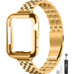 QUNDAXI Slim Metal Band with Apple Watch Band 40mm 41mm 38mm 45mm 44mm 42mm, Dressy Stainless Steel Chain Strap for Women Man iWatch Bands Series 9 8 7 6 5 4 3 2 1 SE SE2