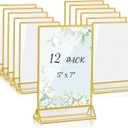 Acrylic Sign Holders 5 X 7, 12 Pack Table Number Holders for Wedding Table Numbers & Menu, Gold Border Acrylic Picture Frames Double Sided Clear Display Stand