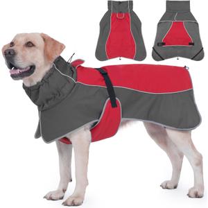 Dog Raincoat, Waterproof Dog Coat with Reflective Straps, Leash Hole & Polar Fleece Lining, Winter Snow Rain Coat for Small, Medium & Large Dogs, Warm, Windproof Vest Jackets L