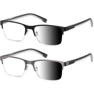 Reading Glasses Men Photochromic Lens Blue Light Readers Wide Metal Half Frame Style Sun Tinted Eyewear PT2002