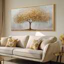 Gold Framed Tree of Life Wall Art, Large Modern Canvas Prints Paintings Artwork for Walls, Luxury Golden Big Tree Pictures for Living Room Bedroom Dining Room Fireplace Office Wall Decor, 48x24