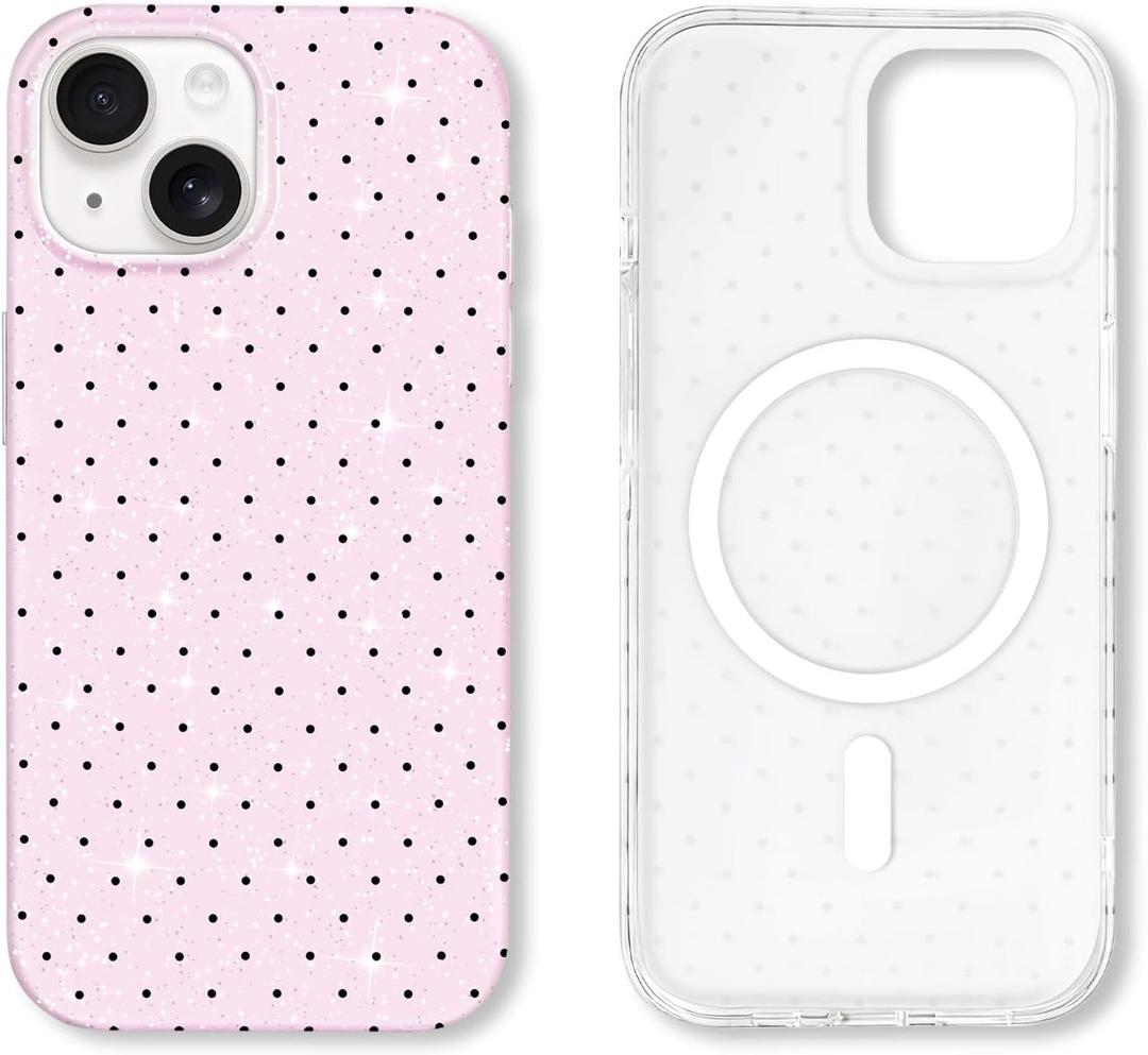 Hython for iPhone 14 Case & iPhone 13 Case Cute Polka Dot Aesthetic Design Simple Cover 6.1", Thin Slim Anti-Scratch Soft TPU Bumper Shockproof Rubber Protective Phone Cases, Glitter Magnetic Pink