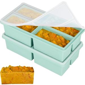 Silicone Freezer Trays with Lids - 1 cup soup freezer container large ice cube molds - with Reinforced Steel Ring Top, Silicone Freezer Containers, Freeze and Store Soups, Sauces, Leftovers-2 Packs