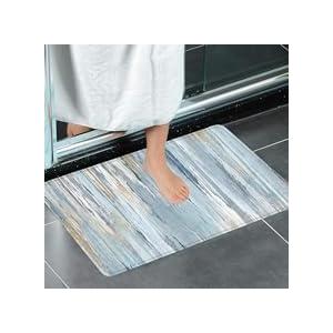 JAWO Modern Abstract Art Bath Mat for Bathroom, Navy Blue and Gray Quick Dry and Super Absorbent Bath Rugs, Ombre Abstract Aesthetic Non Slip Floor Mat for Kitchen Bedroom Indoor,17x29Inches