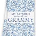 My Favorite People Call Me Grammy Gifts Kitchen Towels, Grandma Bathroom Hand Towels Gifts for Christmas Mother's Day, Blue And White Porcelain Chinoiserie Floral Tea Dish Towel Decor 16x24in