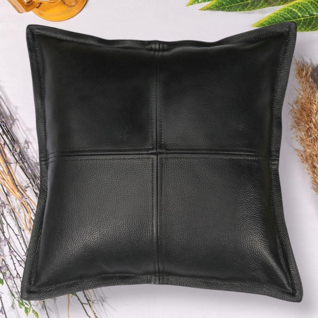 Barrio Rico Leather Pillow Cover 18x18 Black – Decorative Throw Pillow for Couch, Sofa or Bed – Modern Accent Cushion Cover in Premium Leather