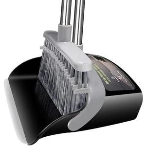 Broom with Dustpan Combo Set Broom and Dustpan Set Dust Pan with 51.2" Stainless Steel Long Handle, Brooms with 5-Layer Plus Firm and Soft Bristles Combine, New Home Apartment Office Essentials