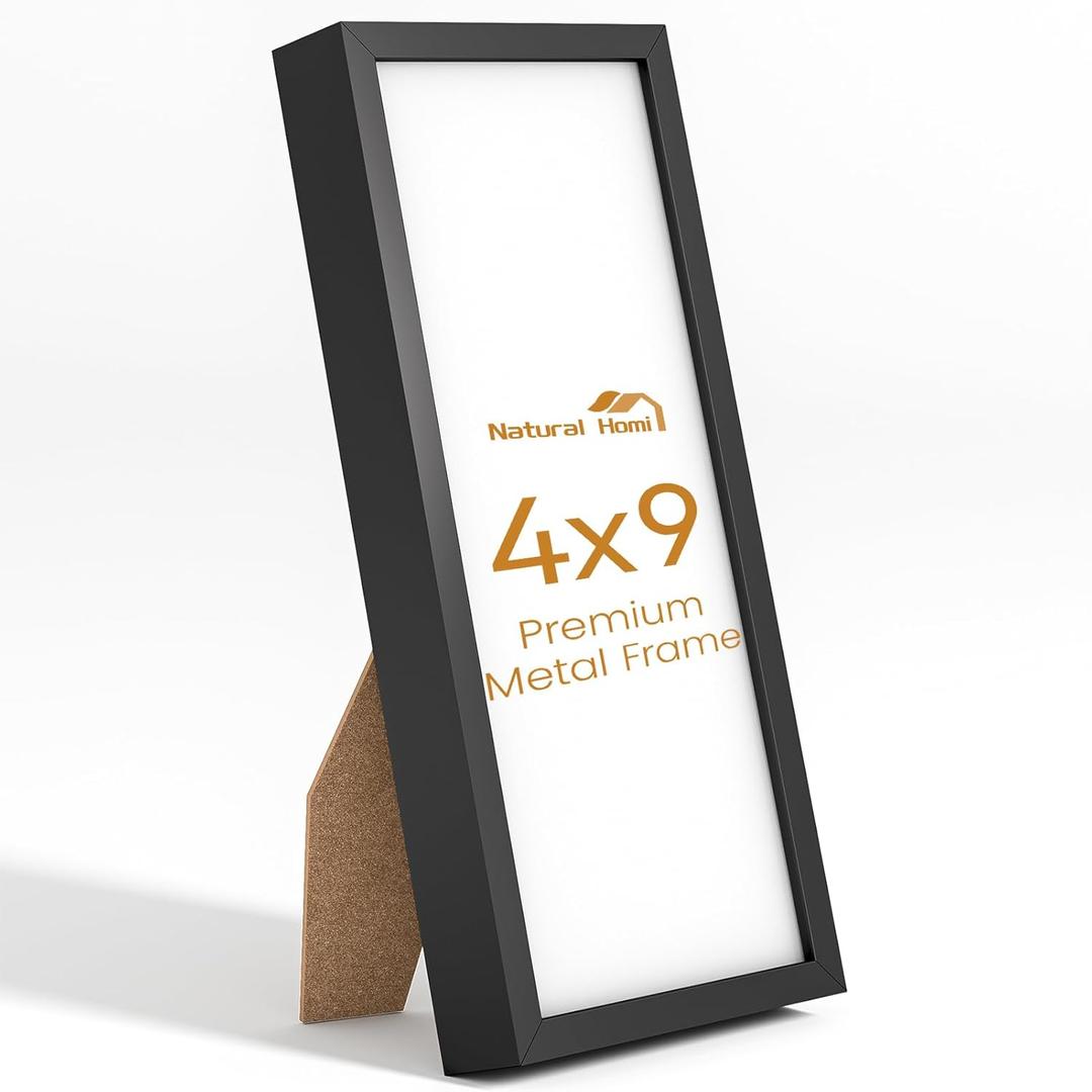 4x9 Aluminum Metal Picture Frame,Tempered Glass Black Photo Frame 4x9 for Family Photo,Posters,Art,Document to Wall Mount Horizontally or Vertically