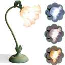 FVTLED Cute Flower Table Lamp, Bedside Vintage Flower Lamp with LED Bulb, 3 Colors Temperature Flower Lamp for Bedroom Living Room Bedside Desk Reading Lighting Table Lamps Home DecorationGreen