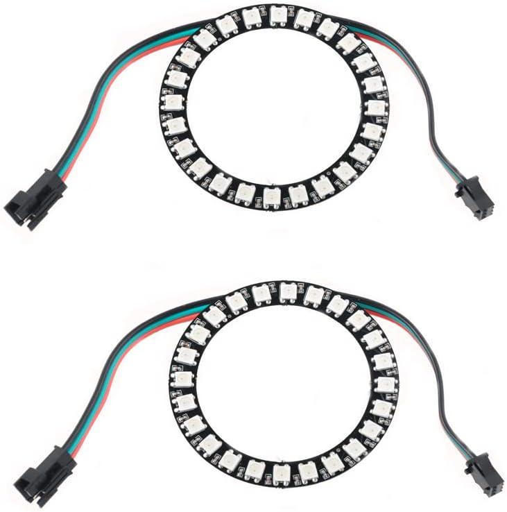 24 Bits WS2812 RGB LED Ring with SM2.54-3P Wire, 24 X WS2812 5050 Addressable LED Pixel Full Color with Integrated Drivers DC5V for Arduino Raspberry Pi ESP8266 Nodemcu (Pack of 2pcs)