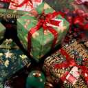 3 x Christmas Wrapping Paper, 6 Sheets Assorted Green Gift Wrapping Paper with Gold Snowflakes, Christmas Tree, Angel Pattern, Xmas Wrapping Paper Set with Ribbon, Sticker and Tag for Christmas Party