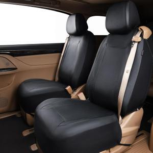 Flying Banner car seat Covers Quality Carbon Fiber Air Mesh Fabric Sport Low High Back Bucket Back Pocket Arm Rest (2 Fronts-Low Bucket-Built-in Seatbelt Compatible, Black - Faux Leather)