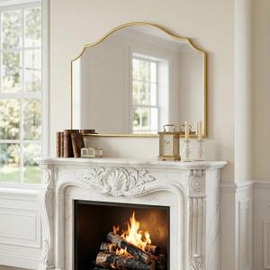 36"x26" Large Arched Gold Wall Mirror,Scalloped Edge Modern Bathroom Mirror