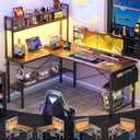 Aheaplus L Shaped Desk Gaming Desk, 59" L Shaped Computer Desk with LED Light & Power Outlet, Reversible Home Office Desk Gamer Desk with Shelves & Storage Bag & Hooks, Corner PC Desk, Rustic Brown