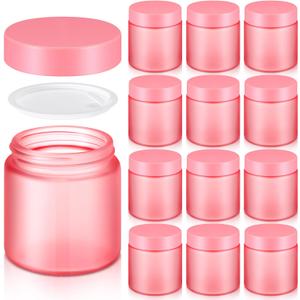 Norme 12 Pcs 4 oz Glass Jars with Lids Leakproof Round Airtight Empty Cosmetic Jars with Inner Liners Lid for Storing Lotions Powder Ointments Making Tins (Pink)