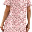 OFEEFAN Summer Dresses for Women Ruffle Short Sleeve V Neck Casual Shift Dress with Pockets (S)