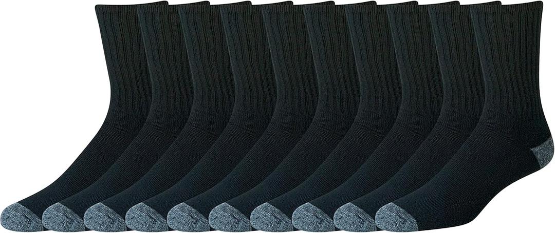 Amazon Essentials Men's Cotton Crew Athletic Socks with Cushioned Sole, 10 Pairs (8-12, Black)