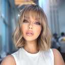 Blonde Wig with Bangs Short Wavy Wigs for Women Ombre Honey Blonde Curly Shoulder Length Bob Wig Synthetic fiber Wigs for Daily Party Use14 Inch