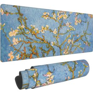Extended Gaming Mouse Pad with Stitched Edges, Almond Blossom Tree Van Gogh Large Mousepad Long XXL Keyboard and Mouse Pad Desk Mat for Gaming Office & Home