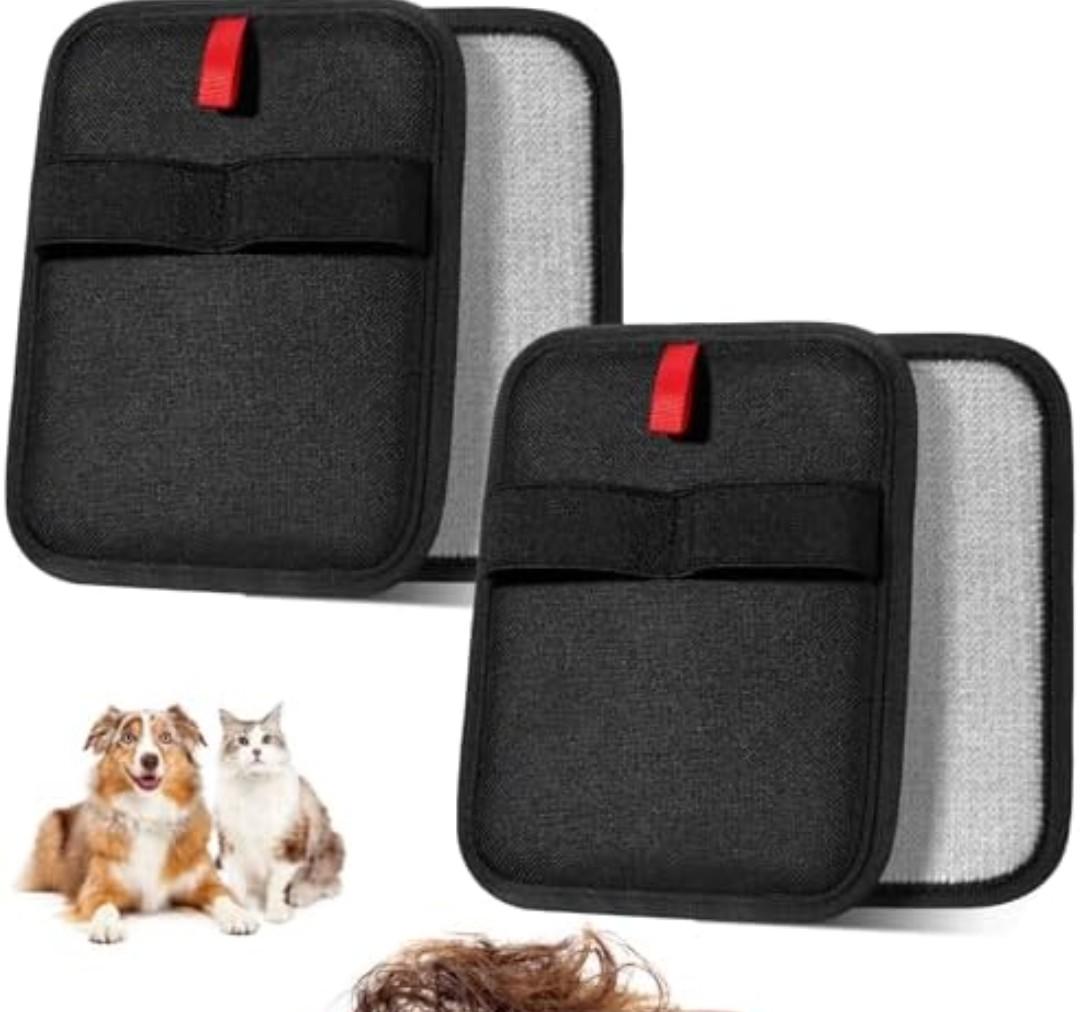 Didaey 4pcs Pet Hair Removal Glove Electrostatic Reusable Remover for Cat Dog Cloth Couch Furniture Carpet Car Seat Cat Grooming Animal Fur Removel Tool(Red,Rectangle)