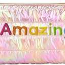 Hiroyuki Iridescent Makeup Bag, Cute Cosmetic Bag, Large Capacity Travel Pouch (Amazing, pink)