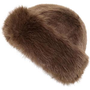Womens Faux Fur Hat Winter Thickened Bucket Hat Warm Faux Fur Hats Plush Mongolian Hats Russian Beret for Women