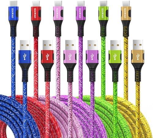 XIAWAO USB A to USB C Cable 6-Pack, C Charger Cord Fast Charging for iPhone 17 16 15 Pro/Pro Max, Samsung Galaxy S25 S24 S23 S22 S21 S20 A17 A16 A15, Moto g, Pixel 10 9