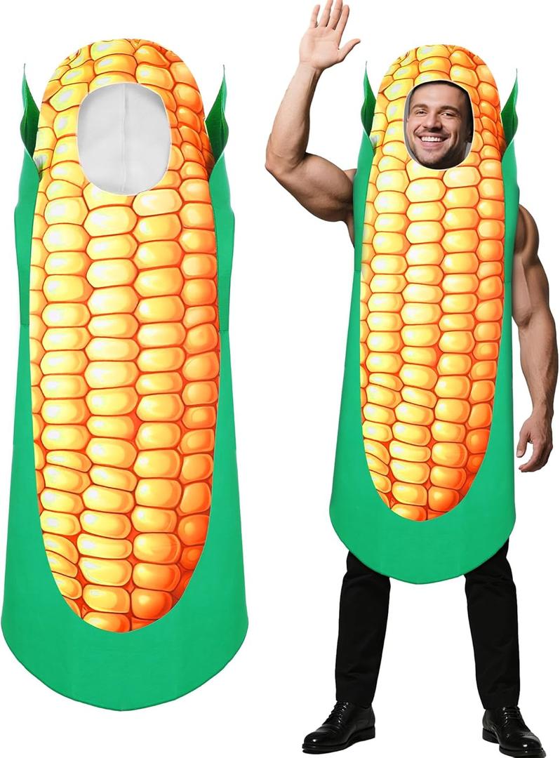 Shihanee Adult Corn on The Cob Costume Funny Halloween Food Costume Fancy Dress Suit for Men Women Dress up Party