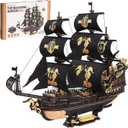 ROBOTIME Seahorse 3D Wooden Puzzles for Adults, Black Sailboat Model Kits for Boys and Men, Home Office Decor Gifts Pirate Ship Building (603 Pcs), Large