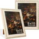 8x10 Vintage Picture Frame, Cream Ivory PS Photo Frame with Wood Grain Texture, Antique-Style 8 x 10 Frame for Living Room, Bedroom, Office or Gallery Wall, Retro Home Decor Gift 2 Pack