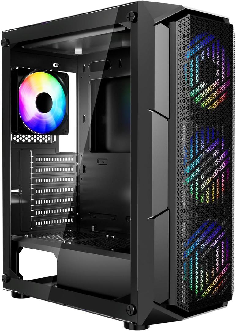 VEVOR PC Gaming Case, Mid-Tower, Computer Case with High-Airflow Tempered Glass Panel, Dust Filter, 4 x 120 mm ARGB Fans, Easy Cable Management, for GPU up to 320 mm in Length, for ATX/M-ATX/ITX