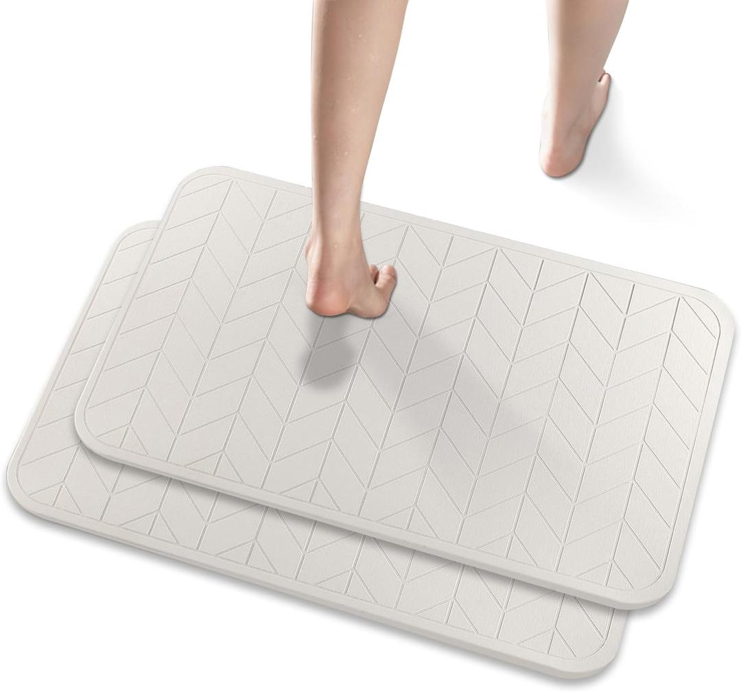 2 Pack Diatomaceous Earth Shower Mat, Stone Bath Mat, Nonslip Super Absorbent Fast-Drying Hard Bath Mat for Bathroom Shower Floor, 24 x 16 inch, Grey and White Arrow Design (Pallid)