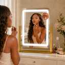 HNV LED Makeup Mirror with Lights, Large 15" x 13", 3 Color Modes & Adjustable Brightness, Plug-in Vanity Mirror with Touch Control, 360 Rotation Desk Mirror for Bedroom, Bathroom & Dorm