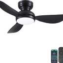 Kviflon 36 Inch Flush Mount Ceiling Fan with Light, 3 Reversible Blades, Remote & APP Control, 3 CCT Dimmable for Bedroom Living Room, Black