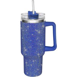 HWISDMIG 40oz Tumbler with Handle-Glitter Rhinestones Tumbler Bling Cups Stainless Steel Water Bottle Diamond Studded Tumbler for Women-Birthday Gifts for Women, Mom, Girlfriend (Pacific)