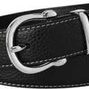 Leather Belt for Women with Silver Buckle Casual Waist Belt for Jeans pants Dress (Black, M)