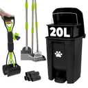 20L Dog Poop Trash Can Outside, Dog Waste Container with Pooper Scooper | Foot-pedal lid, removable inner bucket, metal rake, shovel & dustpan, bone bag dispenser with 5 waste bag rolls for yard.