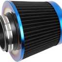 Cold Air Intake Filter, High Performance, Washable Filter, Clamp-On Replacement Air Filter, Flange Diameter 3inch/76mm Black