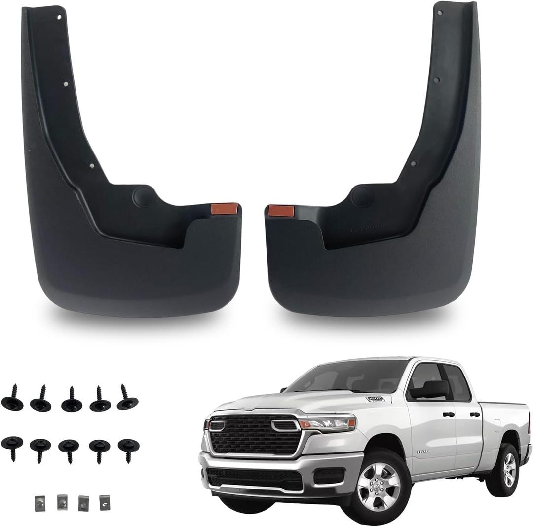 RMOURTEKK Mud Flaps Compatible with Dodge Ram 2026 2025 2024 2019-2023 Ram 1500 (New Body Style) Without OEM Fender Flares Custom Front Mud Guard Set (2pcs-Set)Except TRX Edition