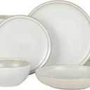 Gibson Elite Beckett Stoneware Matte Reactive Glaze 16 Piece (Service for 4) Plates and Bowls Dinnerware Set - Linen White