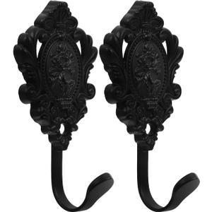 Amosfun 2Pcs Curtain Holdbacks Hook Wall Mounted Clothes Hanger Vintage Rose Flower Pattern Wall Key Hooks 3.74 x 1.96 x 1.37inch