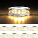 EXCMARK 4x4 Solar Post Cap Lights Outdoor Waterproof 8 Pack Fence Deck Post Lights with High-Brightness LEDs, Dual Light Modes Warm & Cool White. (Classic White, 8)