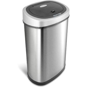 Ninestars 13 Gallon Oval Automatic Trash Can, 50L Touchless Motion Sensor Kitchen Garbage Can with Odor-Sealing Black Lid, Silver Stainless Steel
