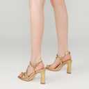 Strappy Heels for Women 3 Inch Chunky Block High Heels Square Open Toe Ankle Strap Dress Sandals for Wedding Prom Party Bridesmaid (Gold)