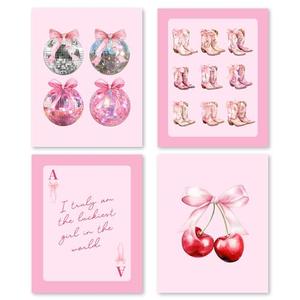 FUQWZ Cowgirl Pink Wall Art Set of 4 (8x10in, Unframed) – Cowgirl Room Decor – Pink Posters for Room Aesthetic(016)
