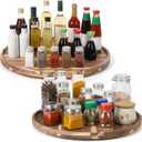 2 Pcs 20'' Wood Lazy Susan for Countertop Acacia Large Turntable Rotating Serving Tray for Table Top Non Skid Kitchen Tray Revolving Condiment Spice Rack Table Organization Storage, Natural