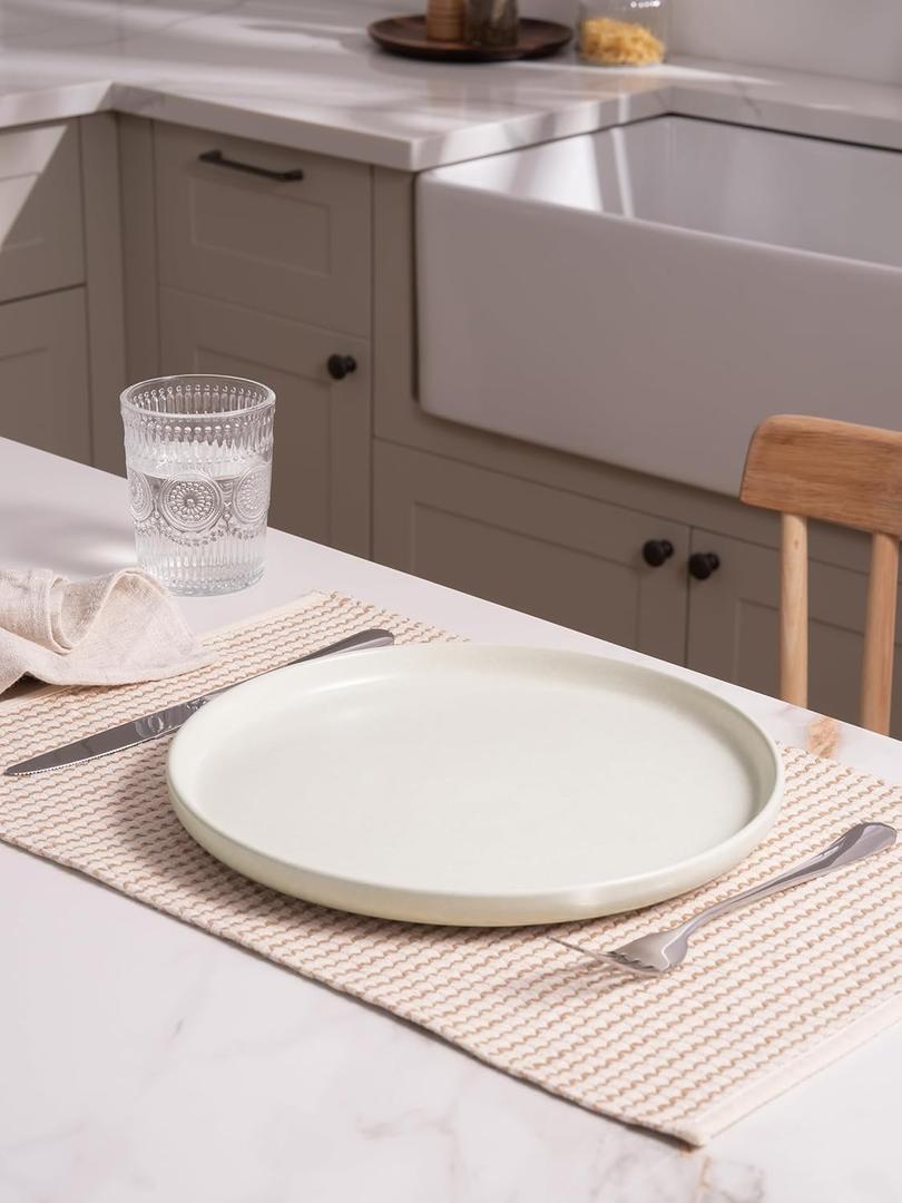 famiware Milkyway Dinner Plates, 10.24 inch Stoneware Plates for 4, Ceramic Dessert Plates Dish Set for Kitchen, Speckled Handmade, Microwave and Dishwasher Safe, White