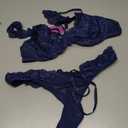 Avidlove Lace Ruffle Two Piece Lingerie Sets Women Wireless Breathable Bra and Thong Sets, Navy Blue, XL