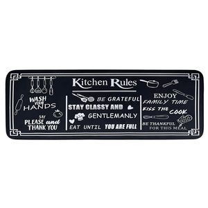 Black and White Kitchen Rugs,Non Skid Washable Microfiber mats for Kitchen Floor,Kitchen Rules Theme Cushioned Runner Rug Decor 17x30 small rug, 17x47 big rug